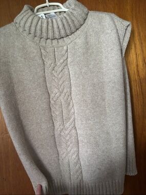Free People Beige Sleeveless Cable Turtleneck Sweater Vest